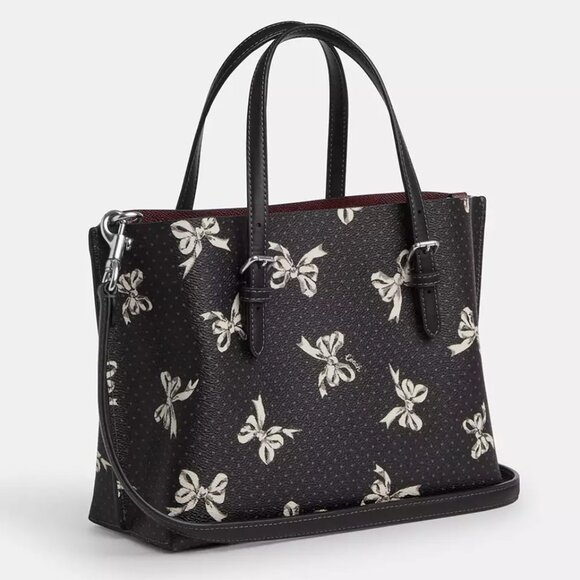 🎁 Coach Mollie Tote Bag 25 With Bow Print Silver/Black Multi - Picture 2 of 8